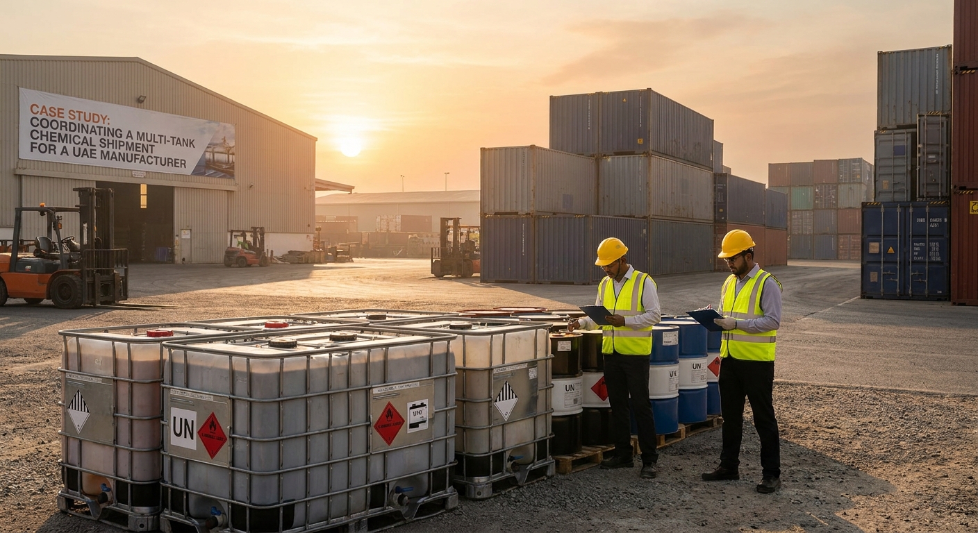 Operational documentary view of case study: coordinating a multi-tank chemical shipment for a uae manufacturer in UAE logistics corridor
