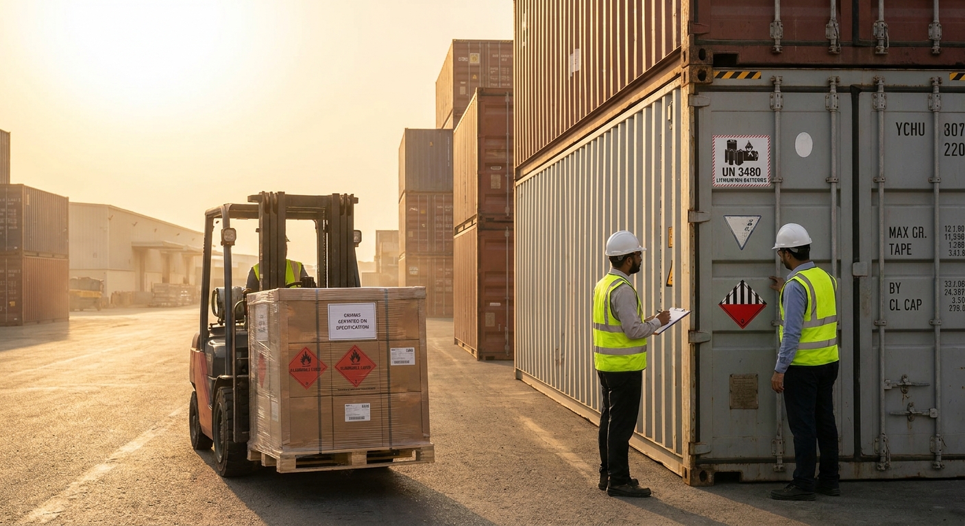 Operational documentary view of dangerous goods shipping costs: surcharges and packaging expenses explained in UAE logistics corridor