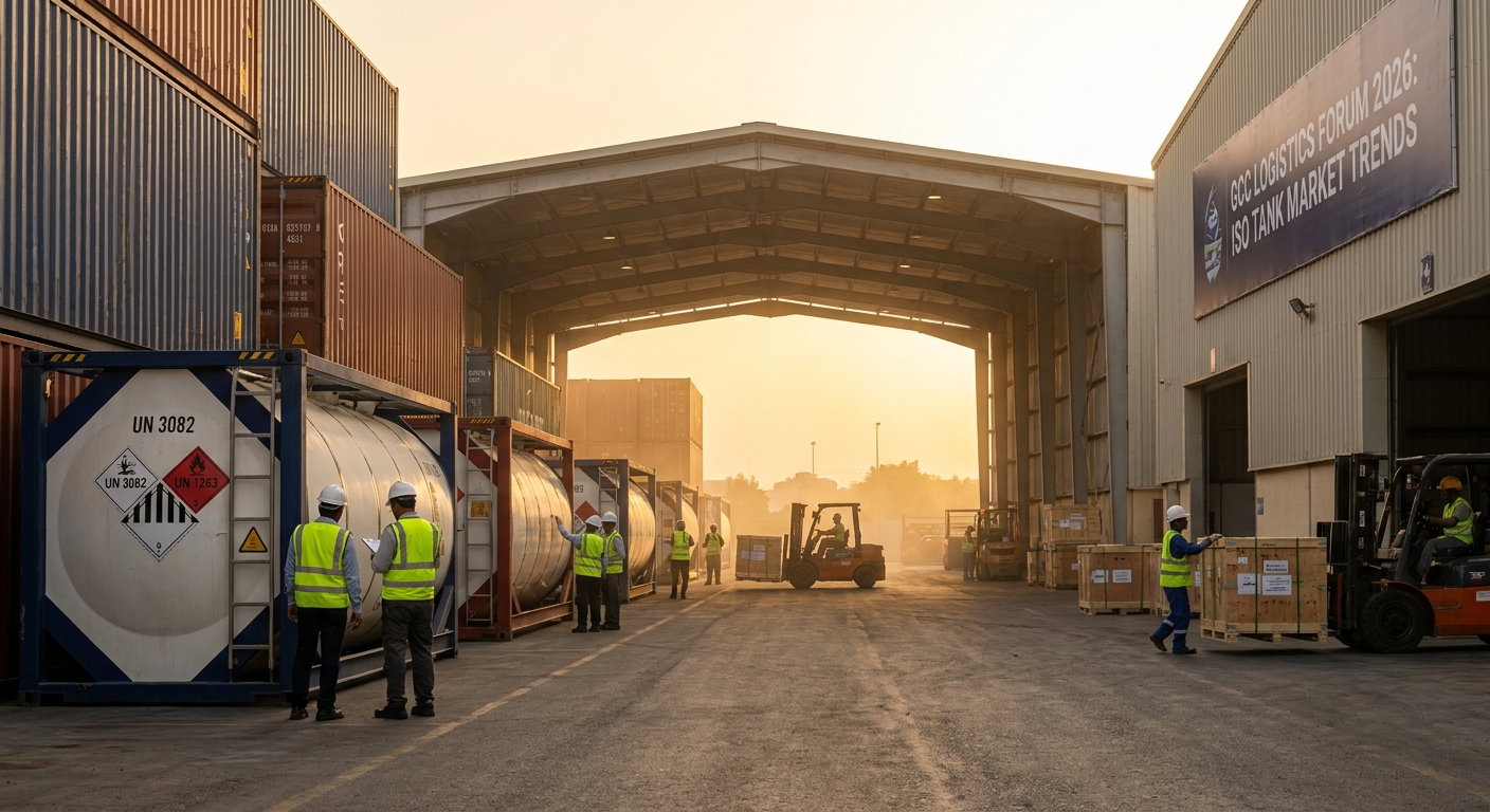 Operational documentary view of iso tank container market trends for 2026 in UAE logistics corridor