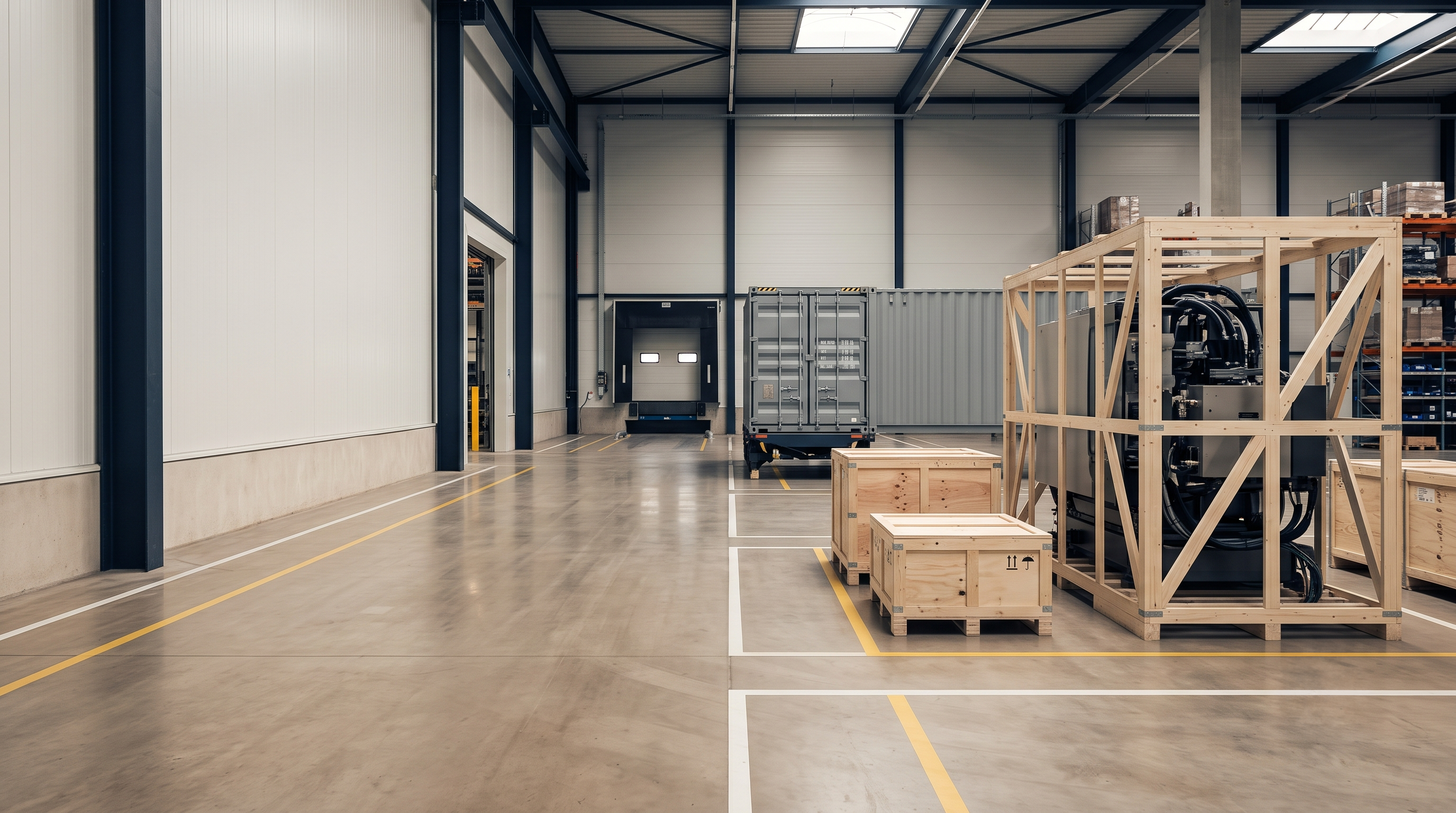 Breakbulk machinery storage area at port warehouse