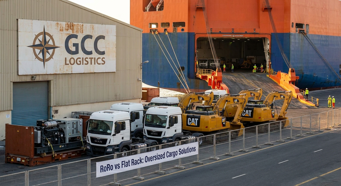 Operational documentary view of roro vs flat rack container: which suits oversized cargo in UAE logistics corridor