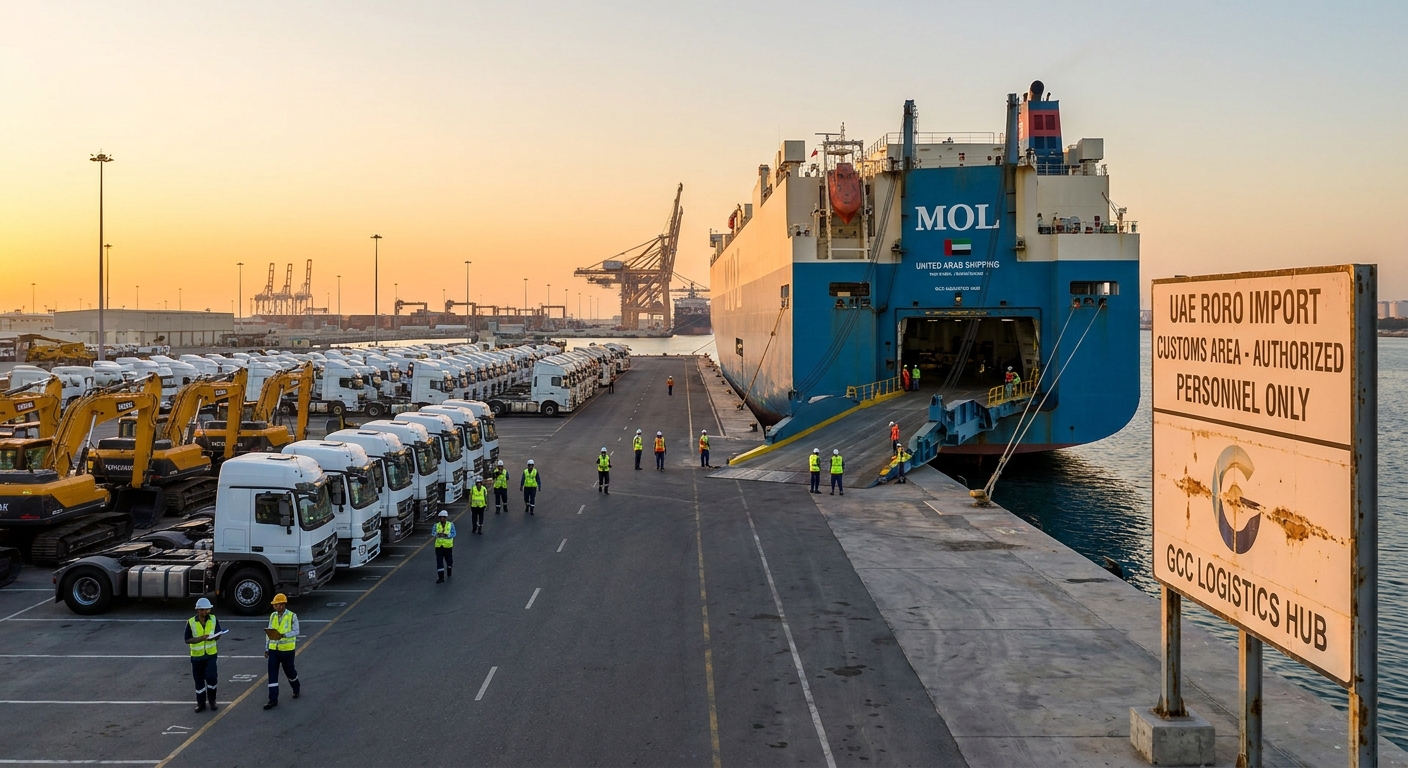 Operational documentary view of uae roro import customs regulations explained in UAE logistics corridor